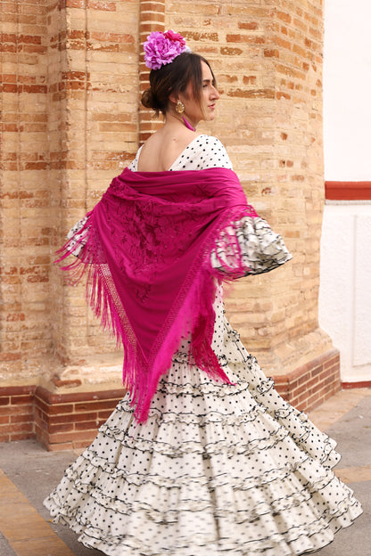 TRAJE FLAMENCA LUNARES BLANCO