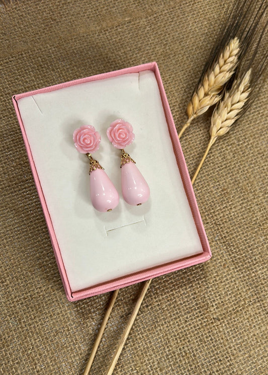 Pendientes flamenca coral flor