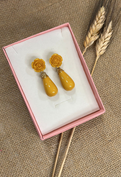Pendientes flamenca coral flor